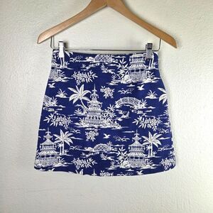 Women's J. Mclaughin Blue and White Tongsai Palms Patterned Skirt Size XS